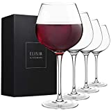 Copas de vino tinto - Juego de 4 copas de vino tinto grandes, sopladas a mano - Copas de vino de tallo largo de cristal premium - Degustación de vino, boda, aniversario, Navidad - 670 ml